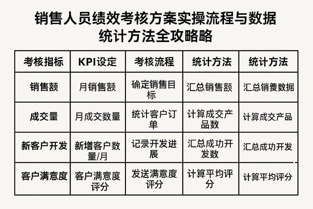 销售人员绩效考核方案表格实操流程与数据统计方法全攻略