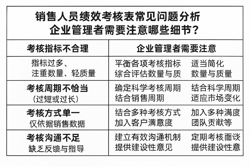 销售人员绩效考核表常见问题分析，企业管理者需要注意哪些细节？
