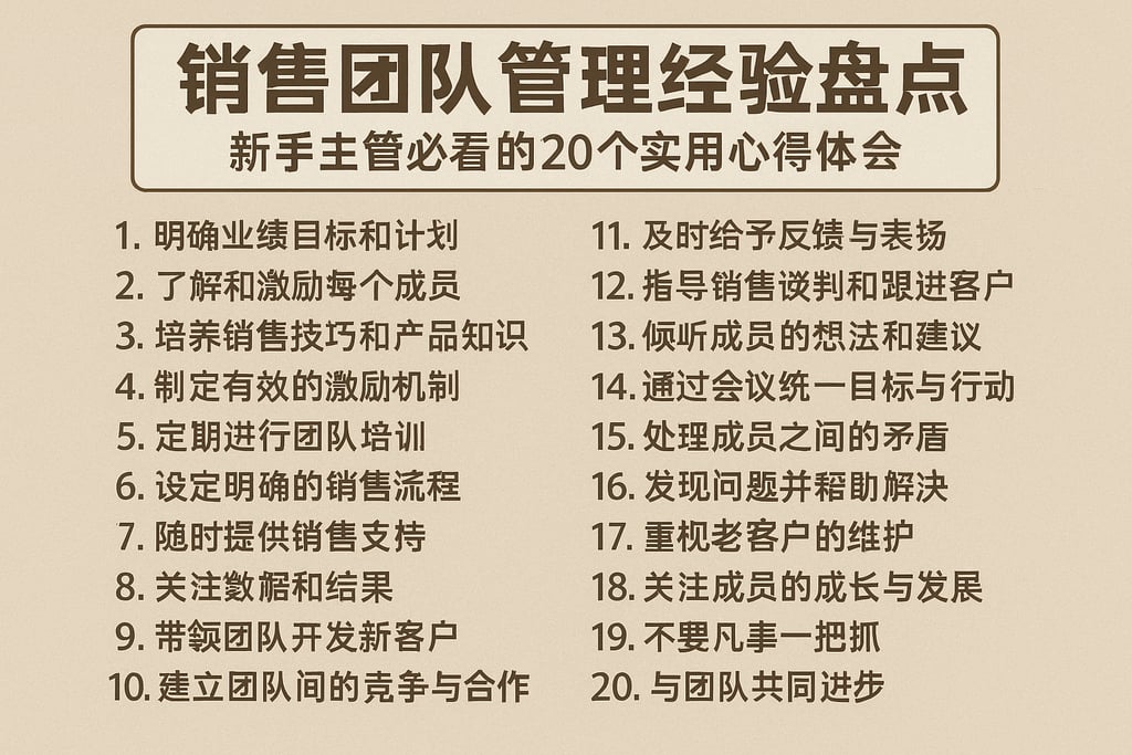 销售团队管理经验盘点：新手主管必看的20个实用心得体会