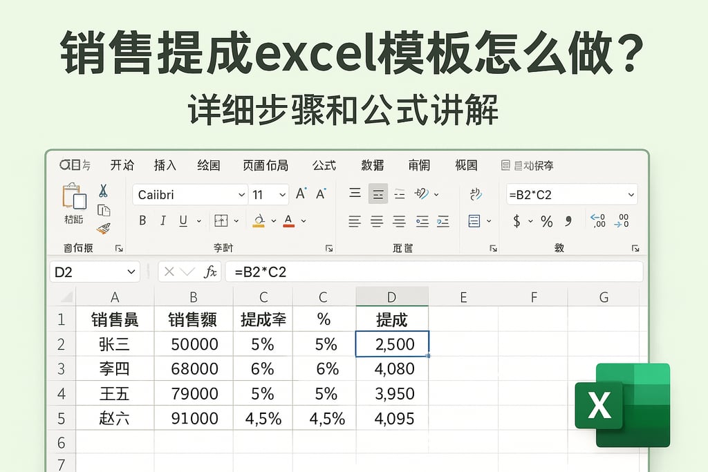 销售提成excel模板怎么做？详细步骤和公式讲解