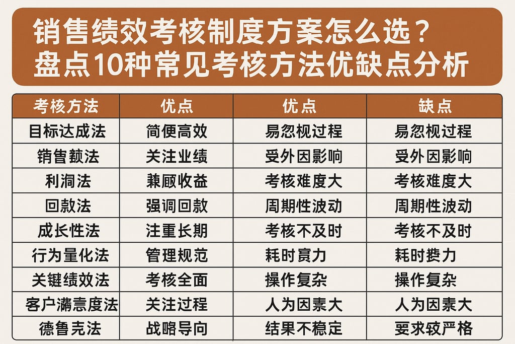 销售绩效考核制度方案怎么选？盘点10种常见考核方法优缺点分析