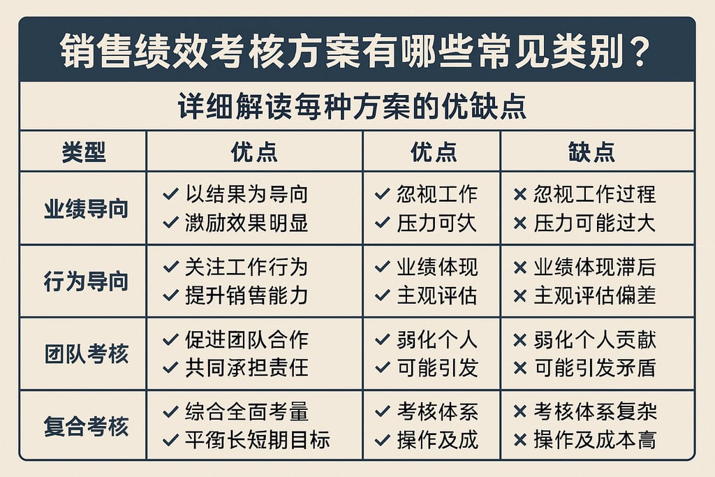 销售绩效考核方案有哪些常见类型？详细解读每种方案的优缺点！