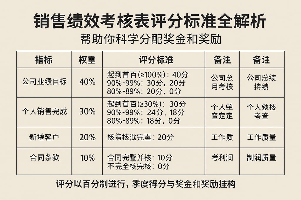 销售绩效考核表评分标准全解析，帮助你科学分配奖金和奖励