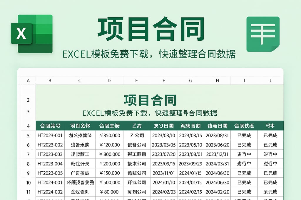 项目合同excel模板免费下载，快速整理合同数据表格