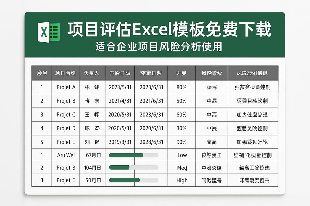 项目评估excel模板免费下载，适合企业项目风险分析使用