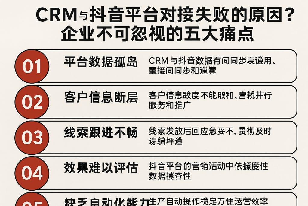 CRM与抖音平台对接失败的原因有哪些？企业不可忽视的五大痛点