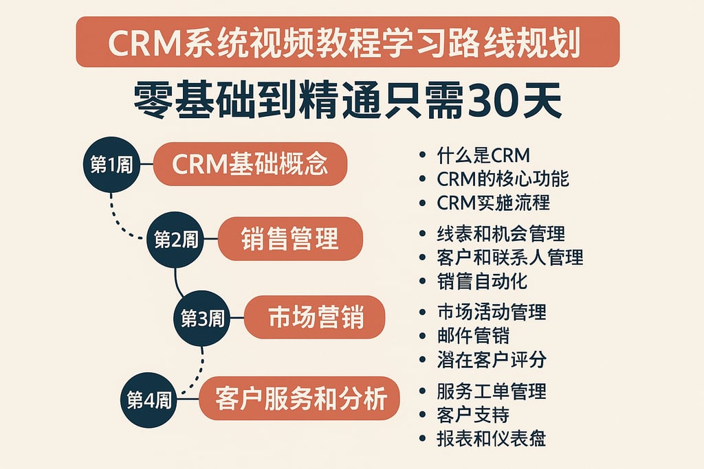 CRM系统视频教程学习路线规划：零基础到精通只需30天
