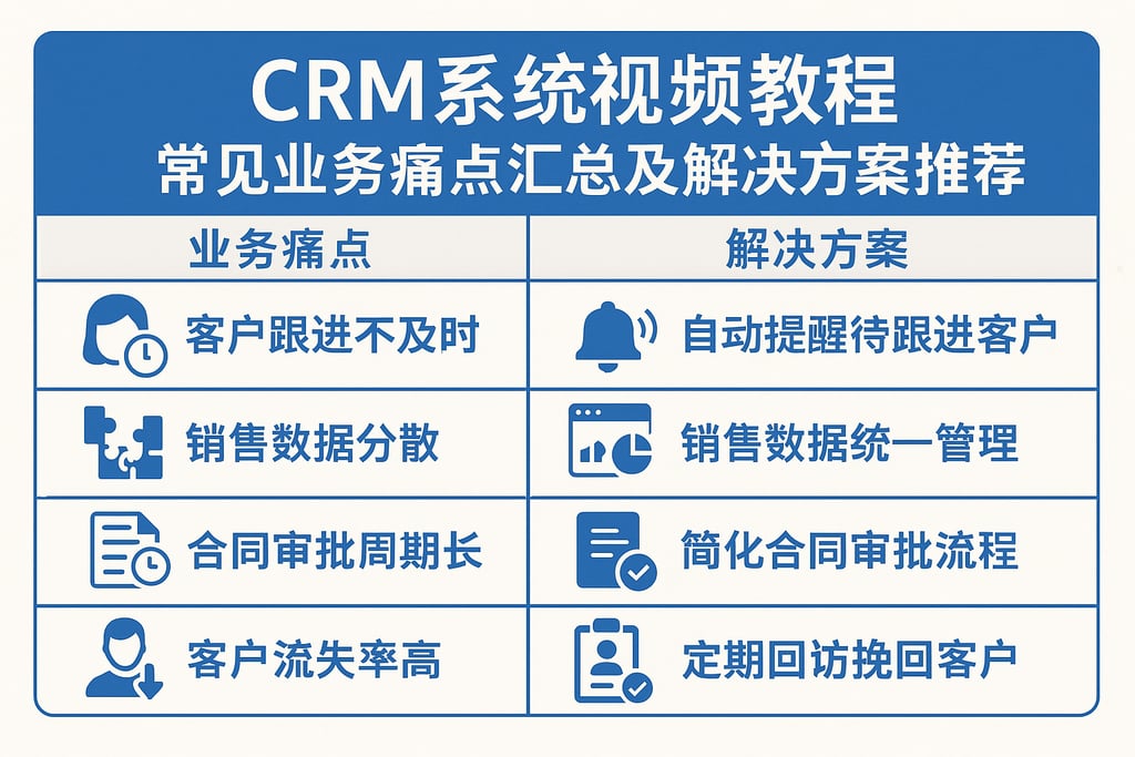 CRM系统视频教程常见业务痛点汇总及解决方案推荐