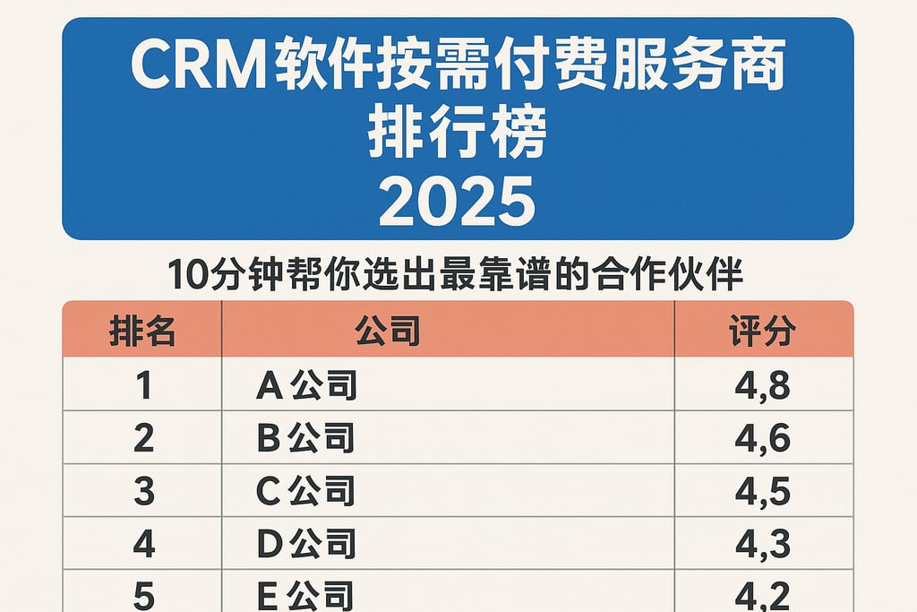 CRM软件按需付费服务商排行榜2025，10分钟帮你选出最靠谱的合作伙伴