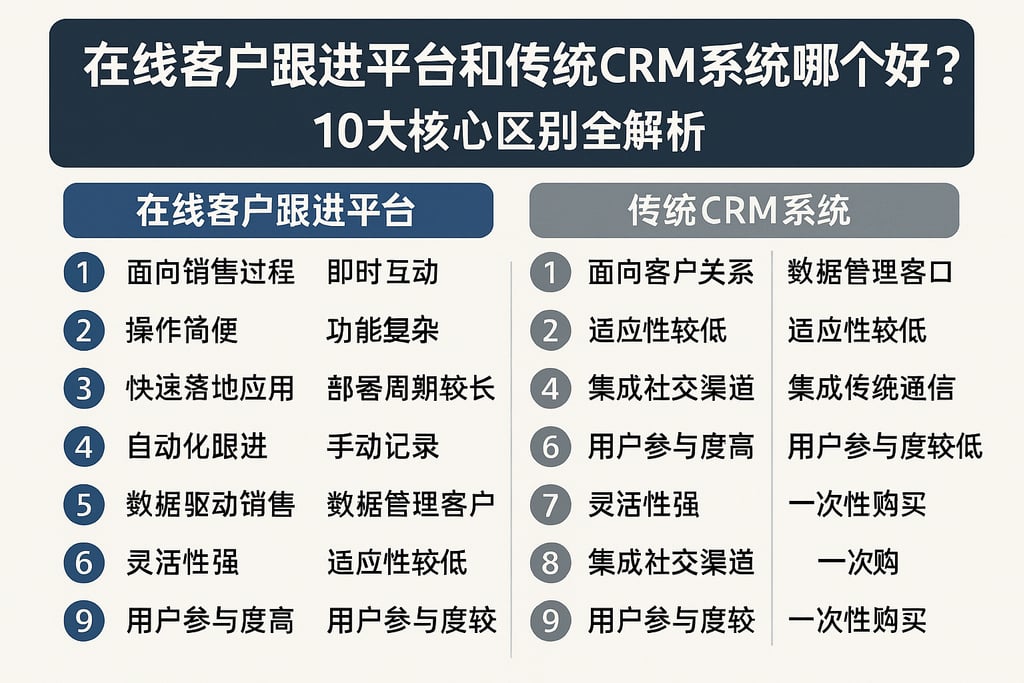 在线客户跟进平台和传统CRM系统哪个好？10大核心区别全解析