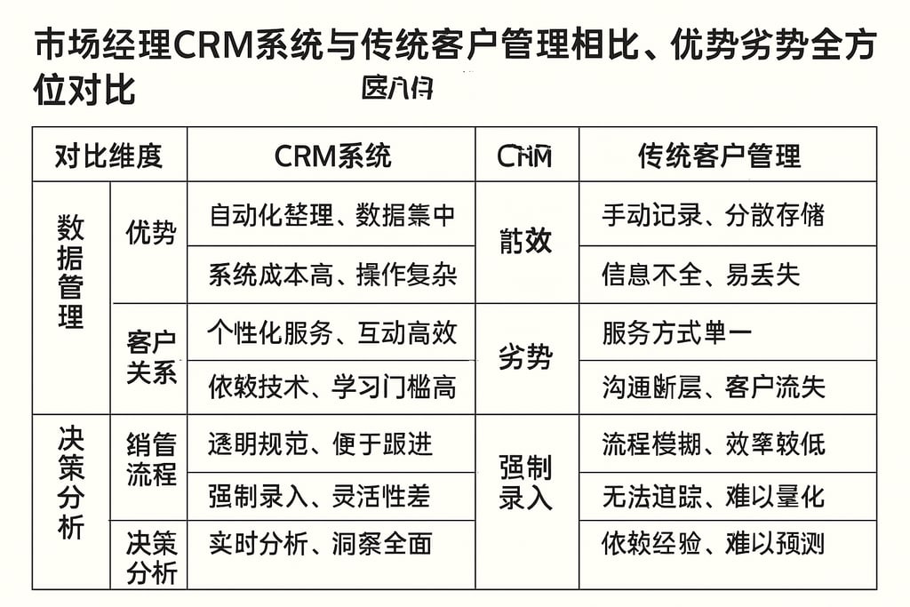 市场经理CRM系统与传统客户管理相比，优势劣势全方位对比