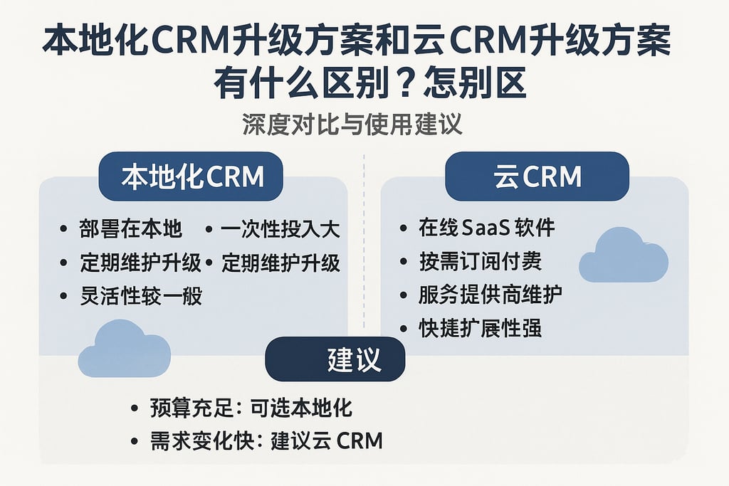 本地化CRM升级方案和云CRM升级方案有什么区别？深度对比与使用建议