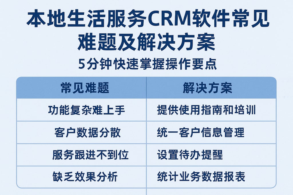 本地生活服务CRM软件常见难题及解决方案，5分钟快速掌握操作要点