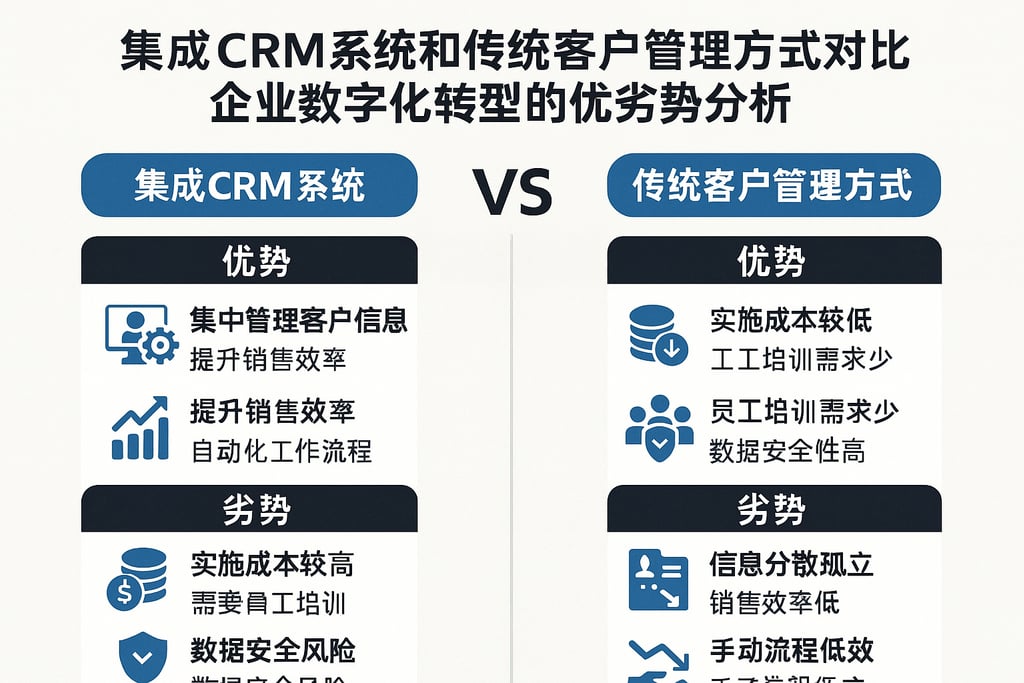 集成CRM系统和传统客户管理方式对比，企业数字化转型的优劣势分析