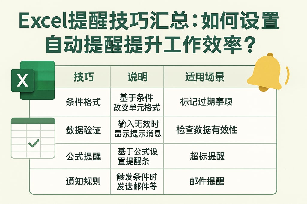 Excel提醒技巧汇总：如何设置自动提醒提升工作效率？