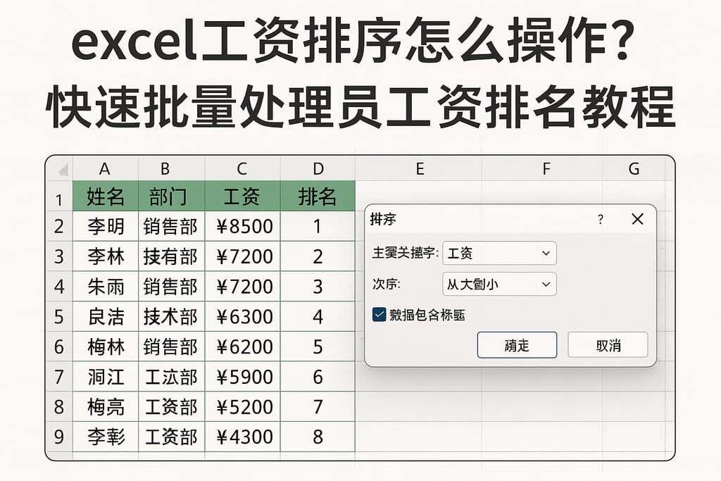 excel工资排序怎么操作？快速批量处理员工工资排名教程