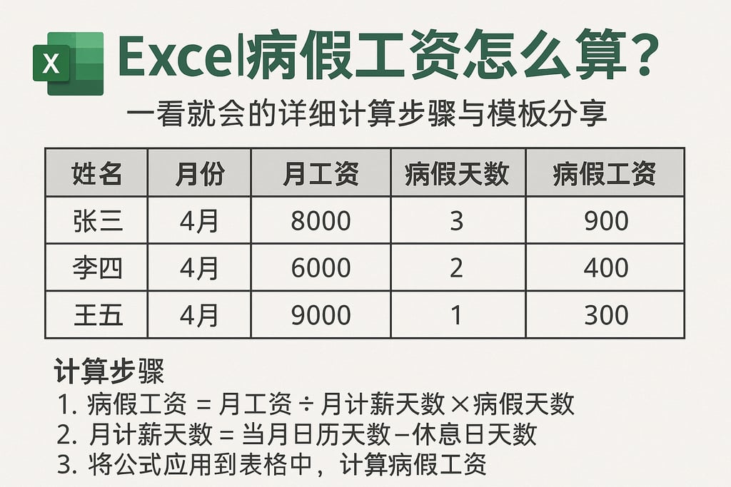 excel病假工资怎么算？一看就会的详细计算步骤与模板分享