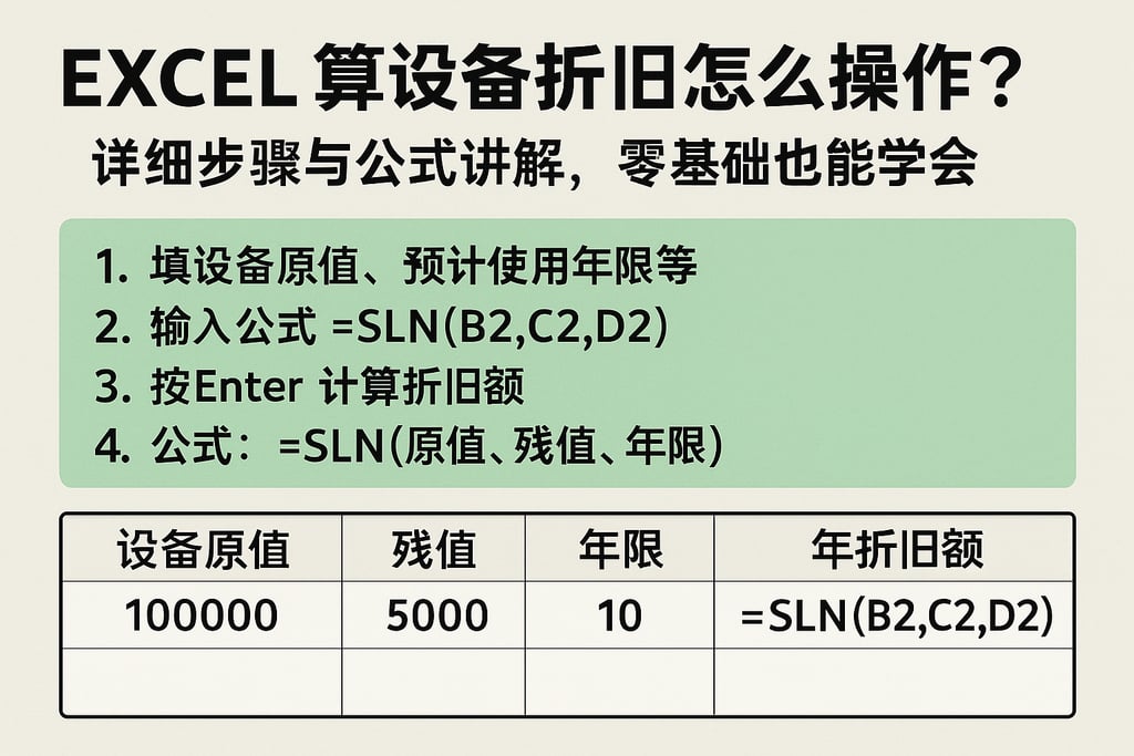 excel算设备折旧怎么操作？详细步骤与公式讲解，零基础也能学会