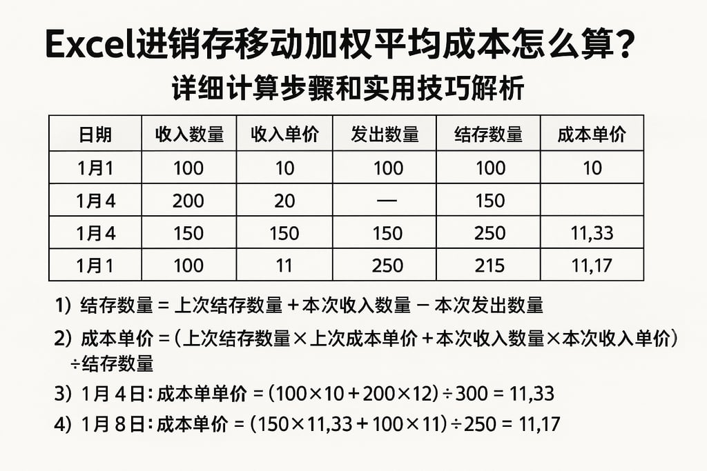 excel进销存移动加权平均成本怎么算？详细计算步骤和实用技巧解析
