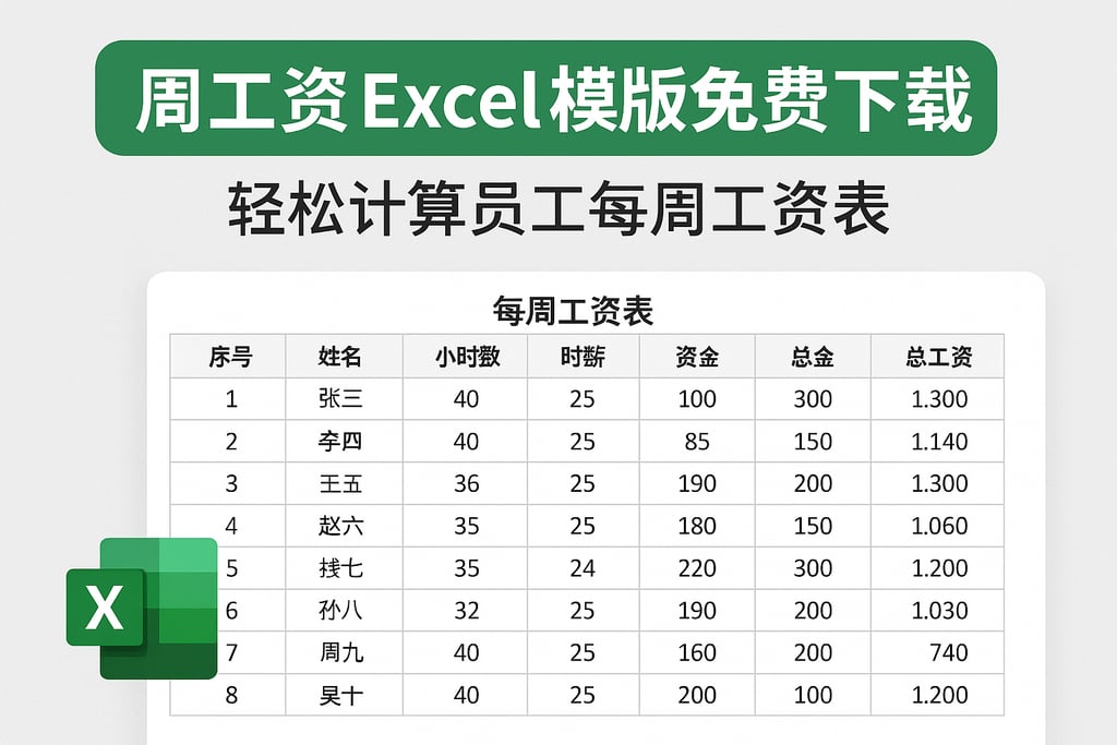 周工资excel模板免费下载，轻松计算员工每周工资表