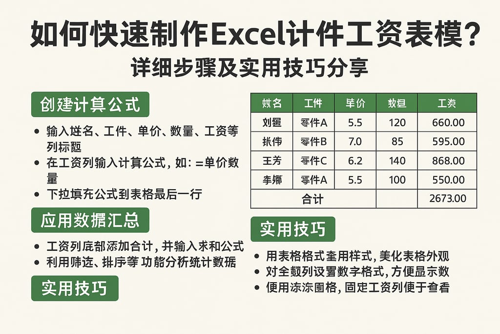 如何快速制作excel计件工资表模板？详细步骤及实用技巧分享