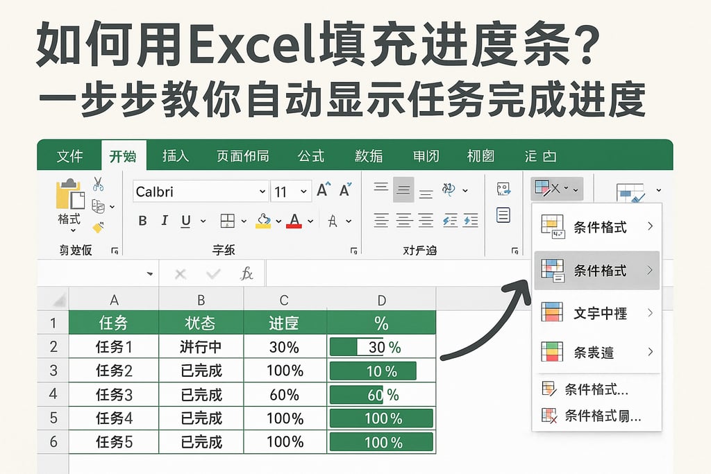 如何用Excel填充进度条？一步步教你自动显示任务完成进度