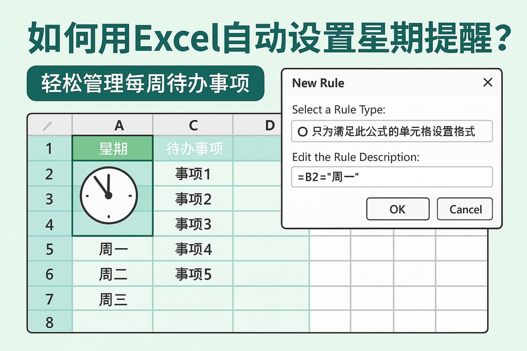 如何用Excel自动设置星期提醒？轻松管理每周待办事项