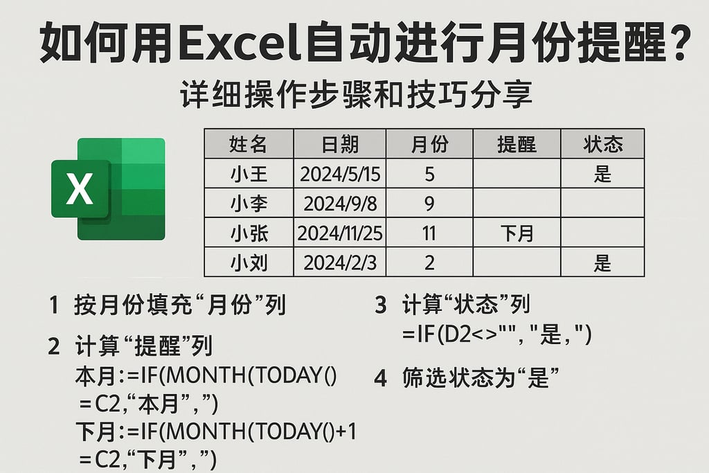 如何用Excel自动进行月份提醒？详细操作步骤和技巧分享