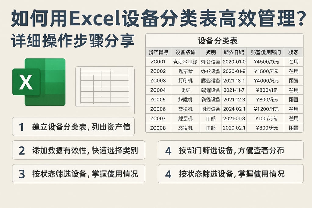 如何用Excel设备分类表高效管理公司资产？详细操作步骤分享