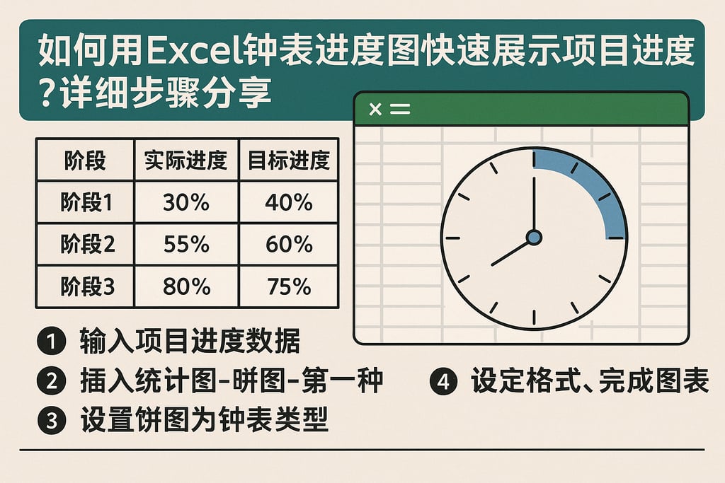 如何用Excel钟表进度图快速展示项目进度？详细步骤分享