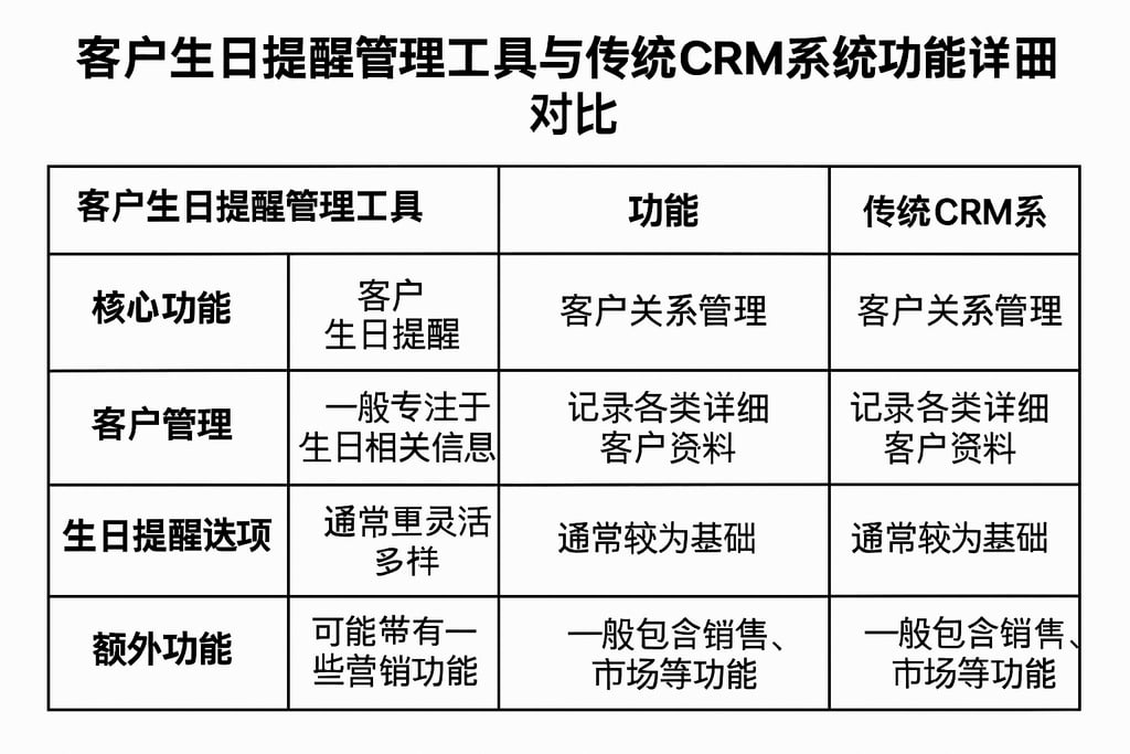 客户生日提醒管理工具与传统CRM系统功能详细对比