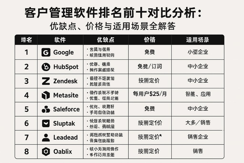 客户管理软件排名前十对比分析：优缺点、价格与适用场景全解答