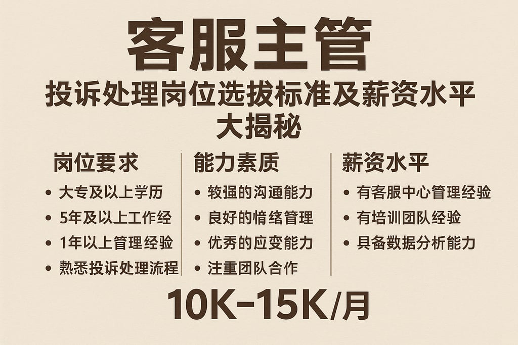 客服主管投诉处理岗位选拔标准及薪资水平大揭秘