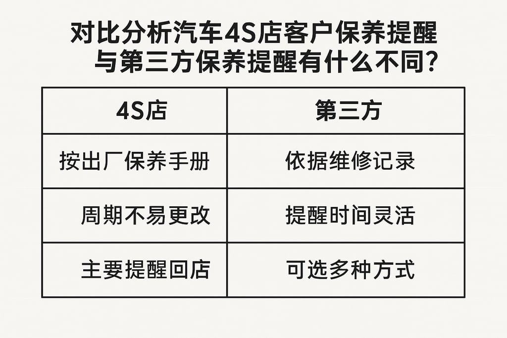 对比分析汽车4S店客户保养提醒与第三方保养提醒有什么不同？