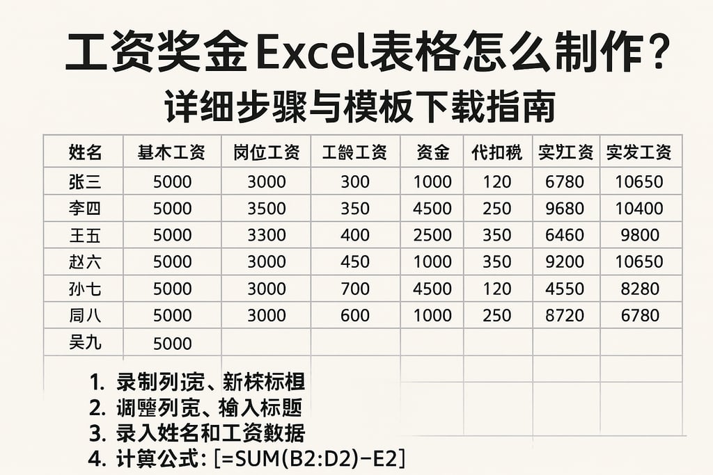 工资奖金excel表格怎么制作？详细步骤与模板下载指南