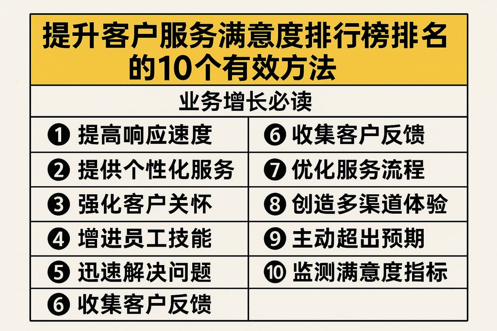 提升客户服务满意度排行榜排名的10个有效方法，业务增长必读