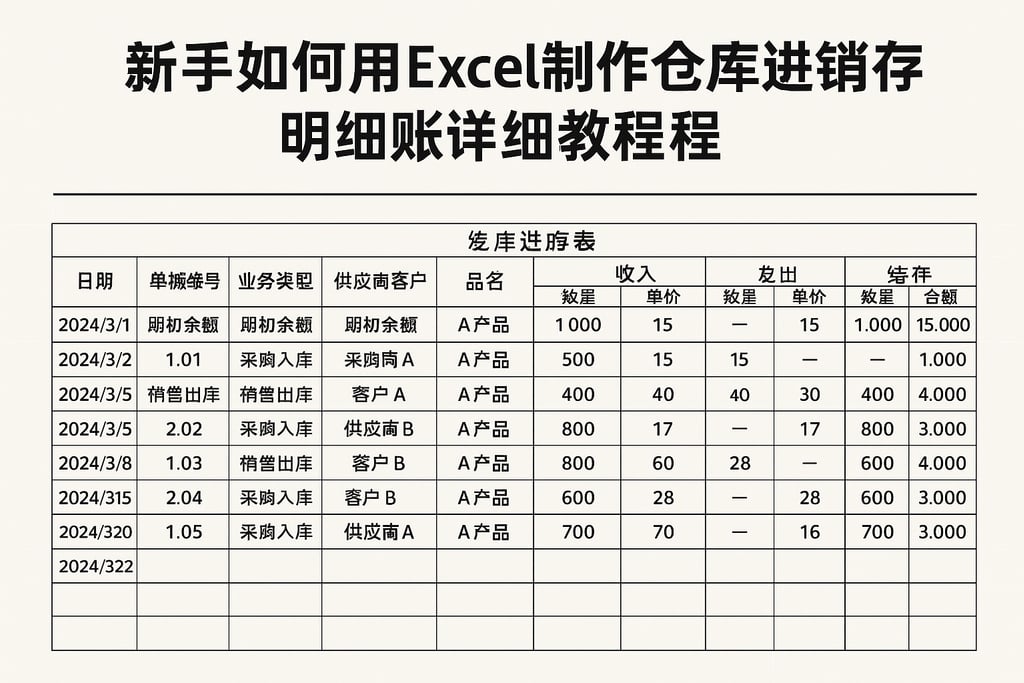 新手如何用Excel制作仓库进销存明细账详细教程
