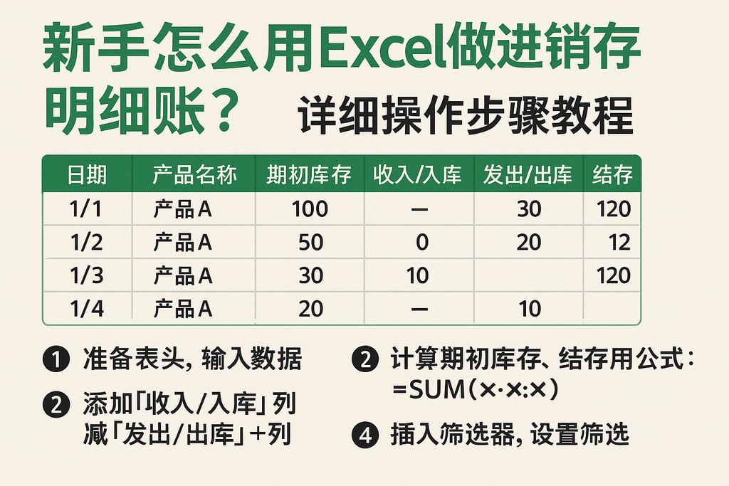 新手怎么用Excel做进销存明细账？详细操作步骤教程