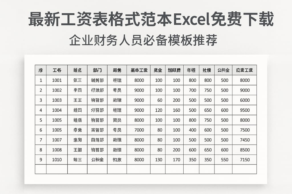 最新工资表格式范本excel免费下载，企业财务人员必备模板推荐