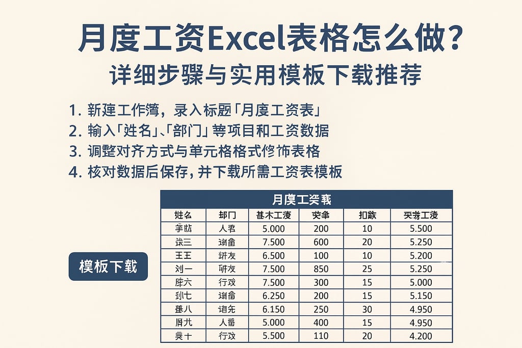 月度工资excel表格怎么做？详细步骤与实用模板下载推荐