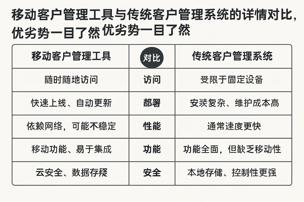 移动客户管理工具与传统客户管理系统的详细对比，优劣势一目了然