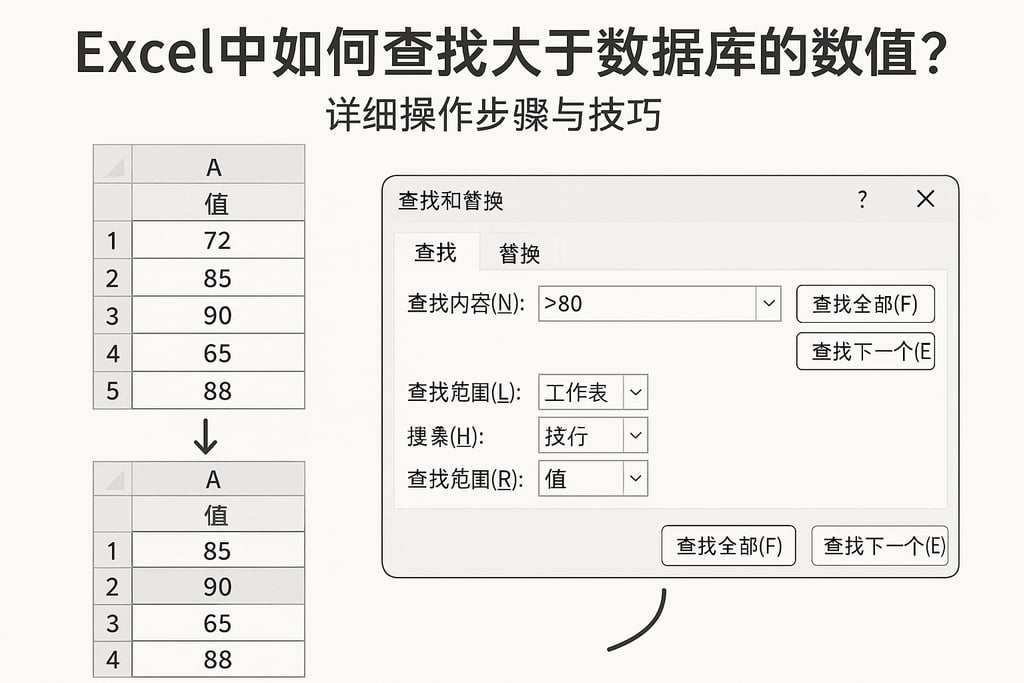 Excel中如何查找大于数据库的数值？详细操作步骤与技巧