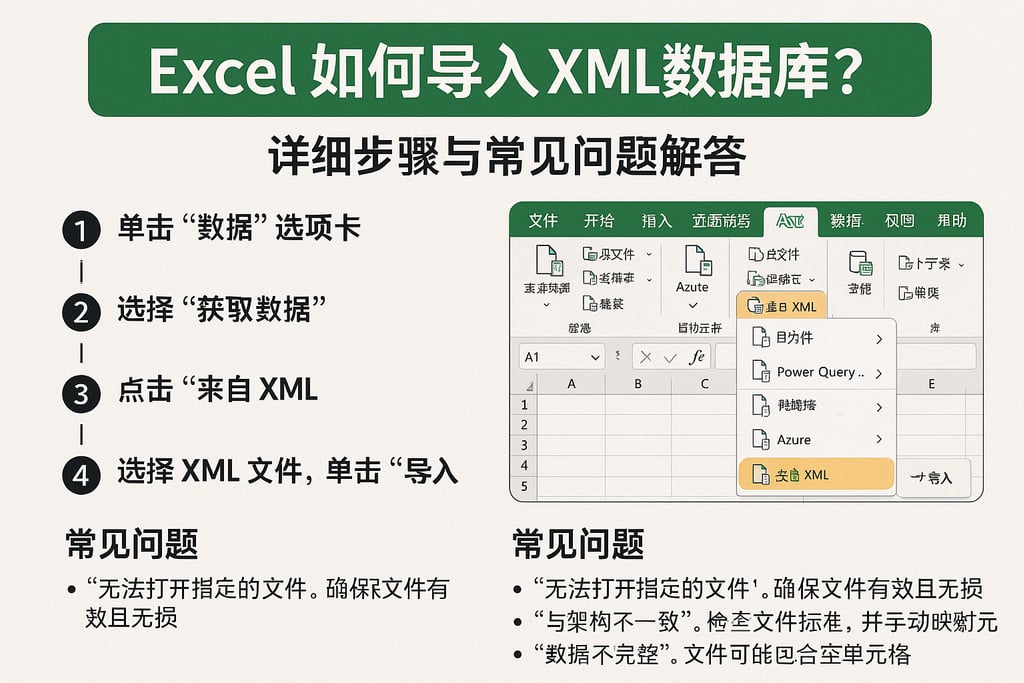 Excel如何导入XML数据库？详细步骤与常见问题解答
