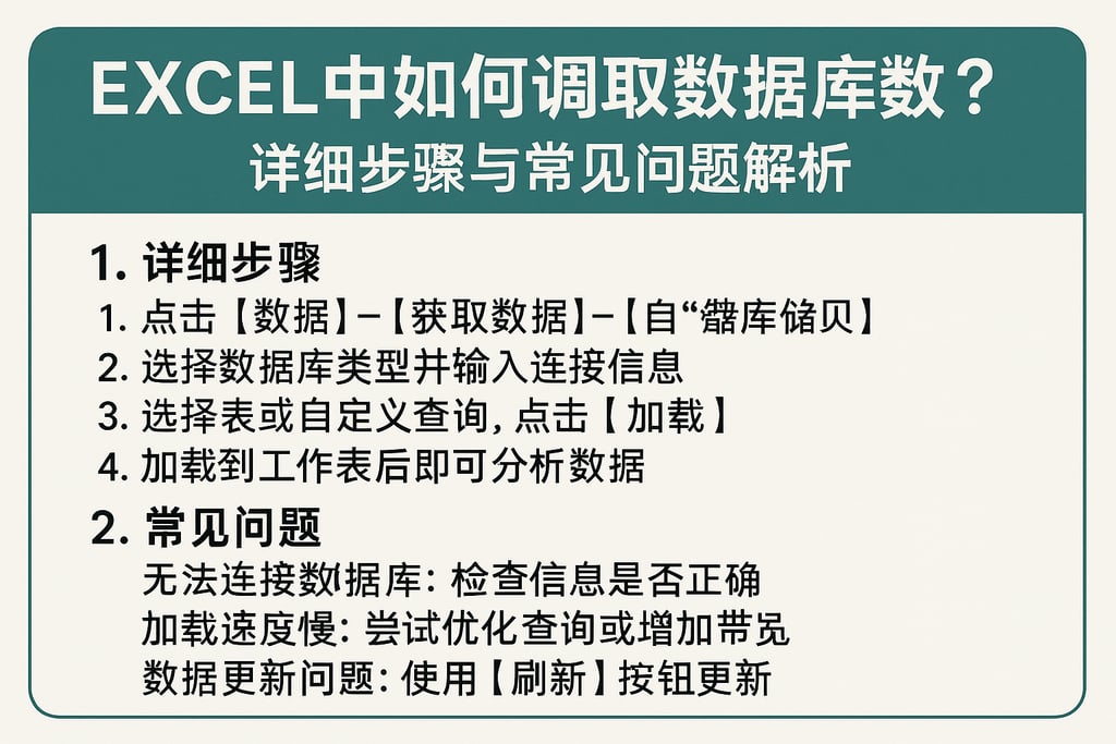 excel中如何调取数据库数据？详细步骤与常见问题解析