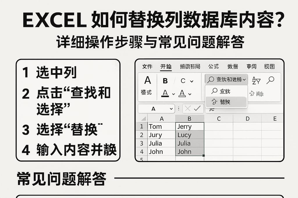 excel如何替换列数据库内容？详细操作步骤与常见问题解答