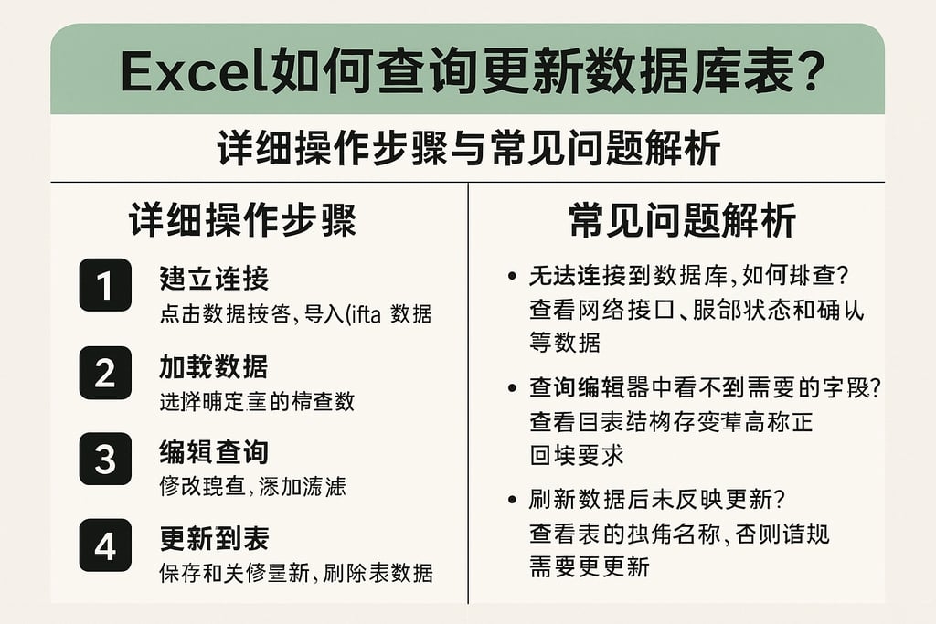 excel如何查询更新数据库数据库表？详细操作步骤与常见问题解析