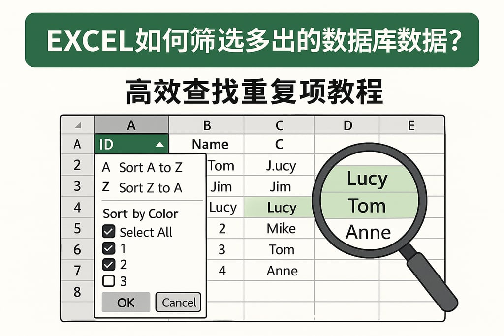 excel如何筛选多出的数据库数据？高效查找重复项教程