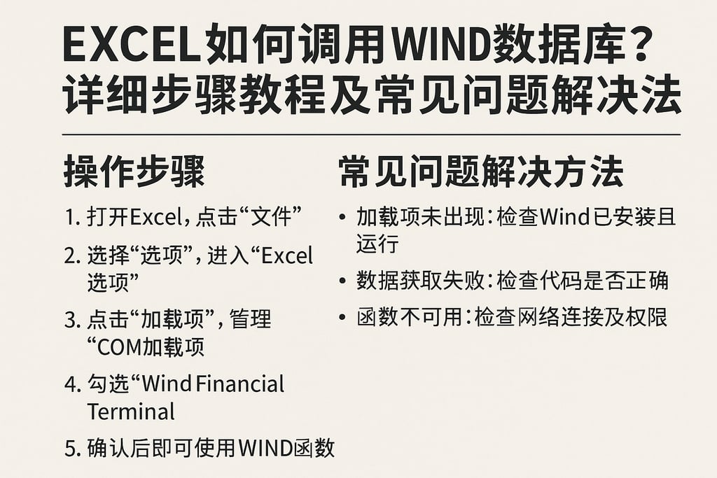 excel如何调用wind数据库？详细步骤教程及常见问题解决方法