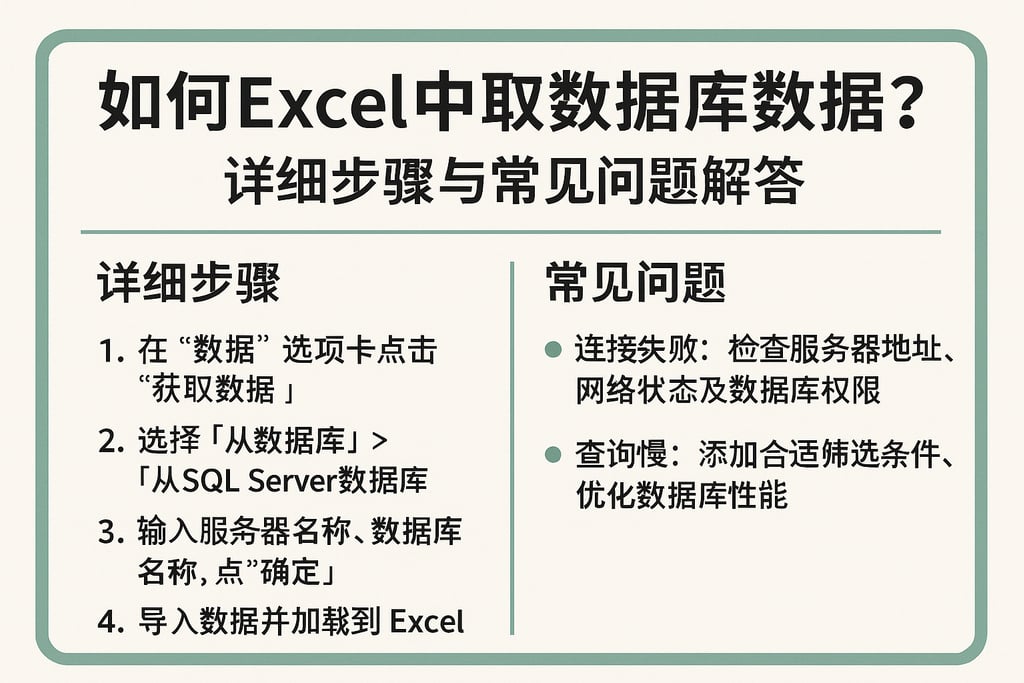 如何excel中取数据库数据？详细步骤与常见问题解答