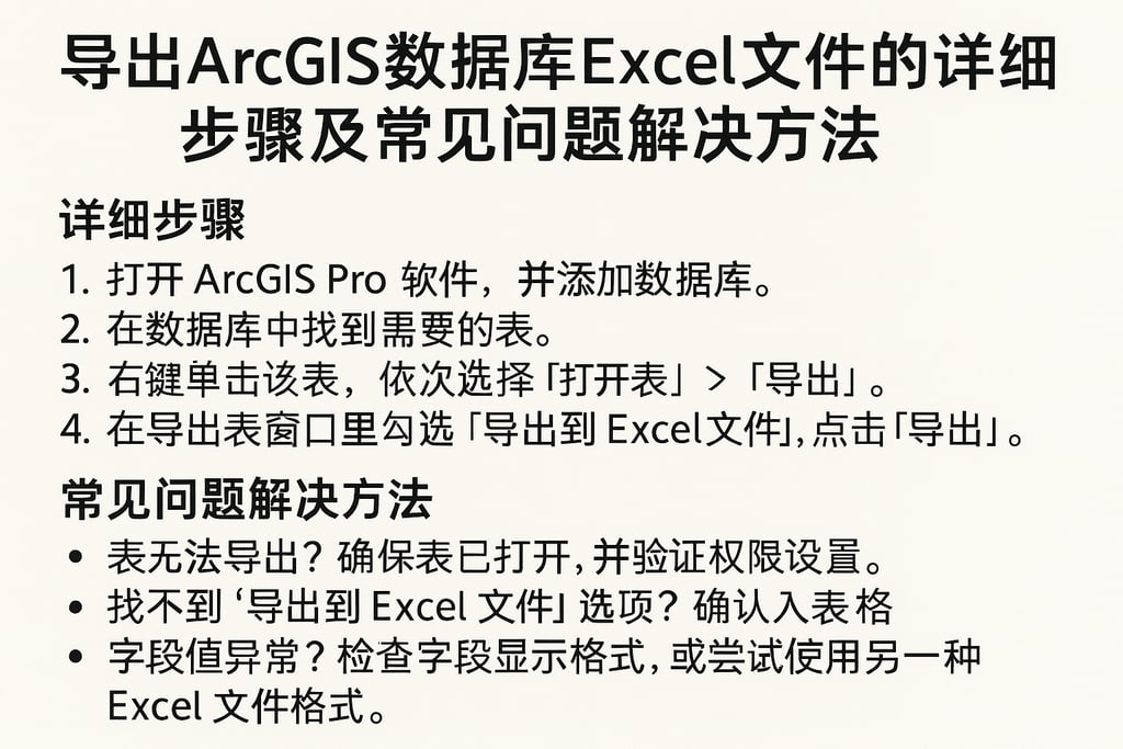如何导出Arcgis数据库Excel文件？详细步骤及常见问题解决方法